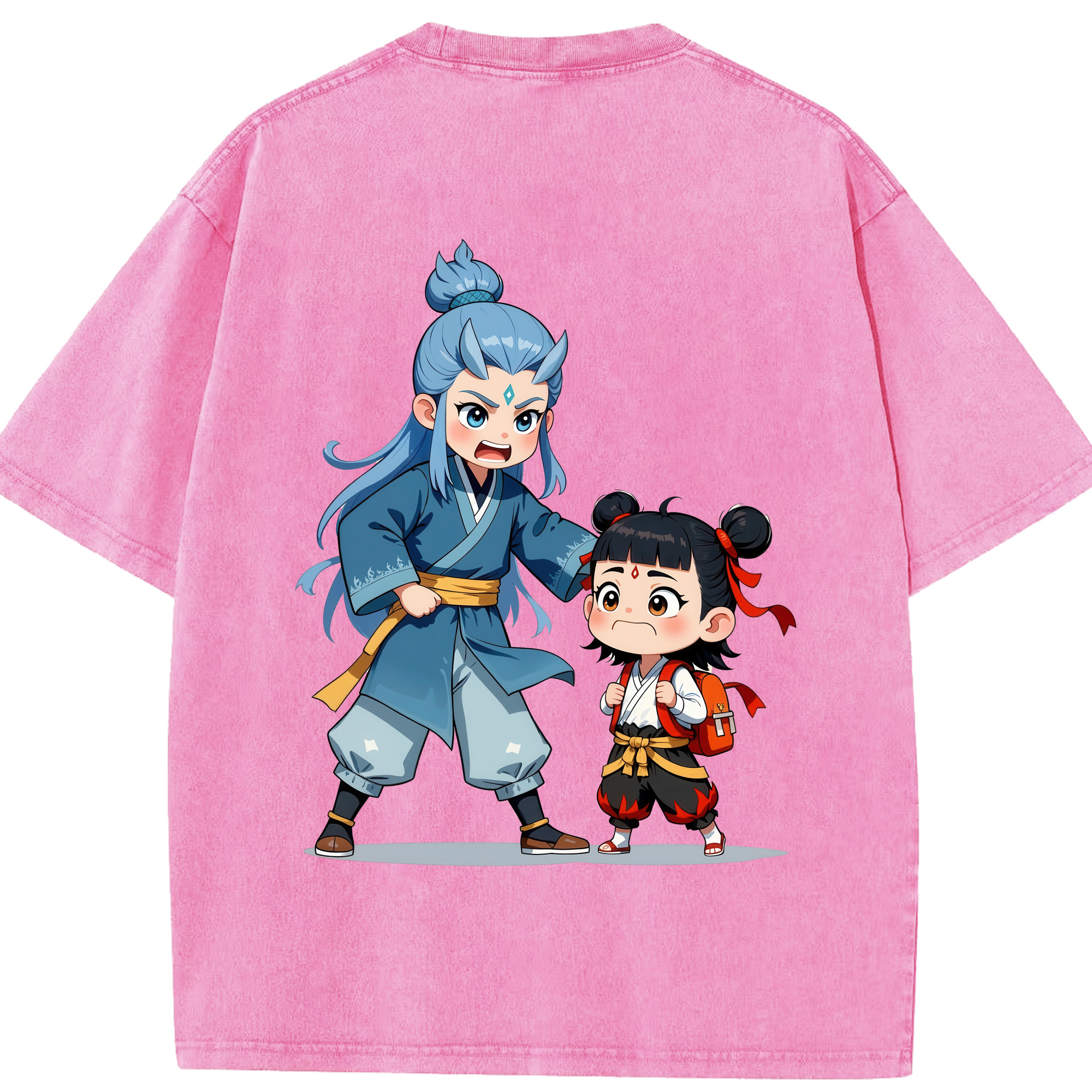 （画像用） Ne Zha 2 ナタ 魔童の大暴れ 綿100% ヴィンテージ風 半袖Tシャツ（背面プリント）
